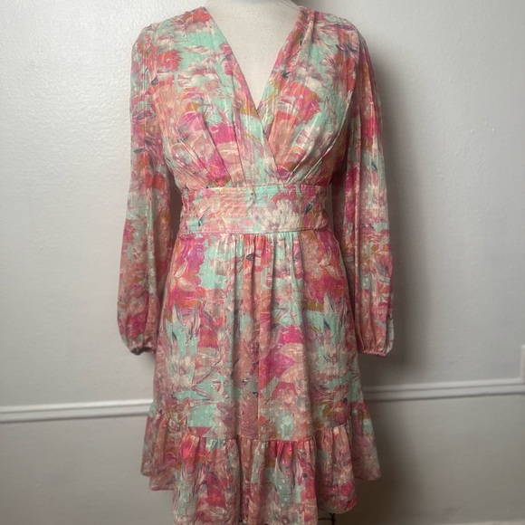 Alex Marie Dresses & Skirts - Alex Marie Pink Long Sleeve V-Neck Sundress